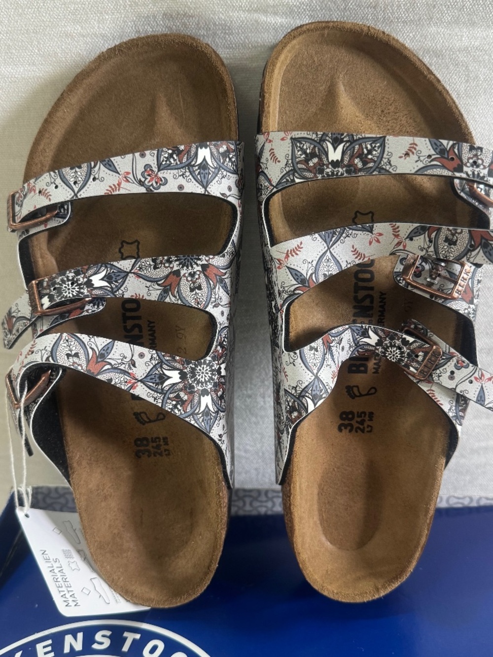 NEW Birkenstock Florida Boho Flowers Navy Birko-Flor Sandals Women EU 38 - Picture 3 of 10